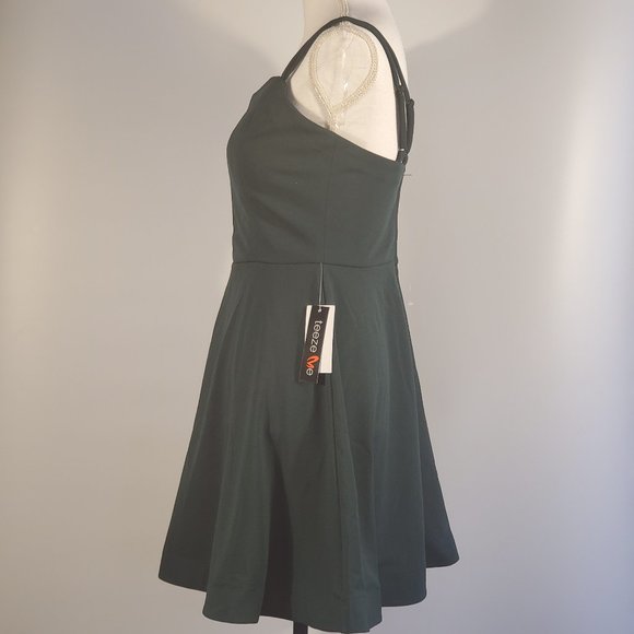 Teeze Me Juniors Illusion Fit Flare Dress, Green - Picture 4 of 6